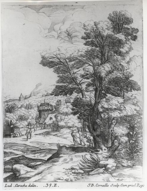 Courtauld Institute of Art — Corneille Jean Baptiste - sec. XVII - Paesaggio con borgo e viandanti — insieme